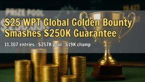 Professional poker news cover image showing WPT Global $25 PKO event surpassing $250K guarantee, for PokerOffer