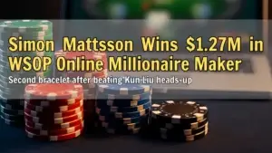 PokerOffer WSOP Online Millionaire Maker 2025 cover image with tournament stage and poker chips