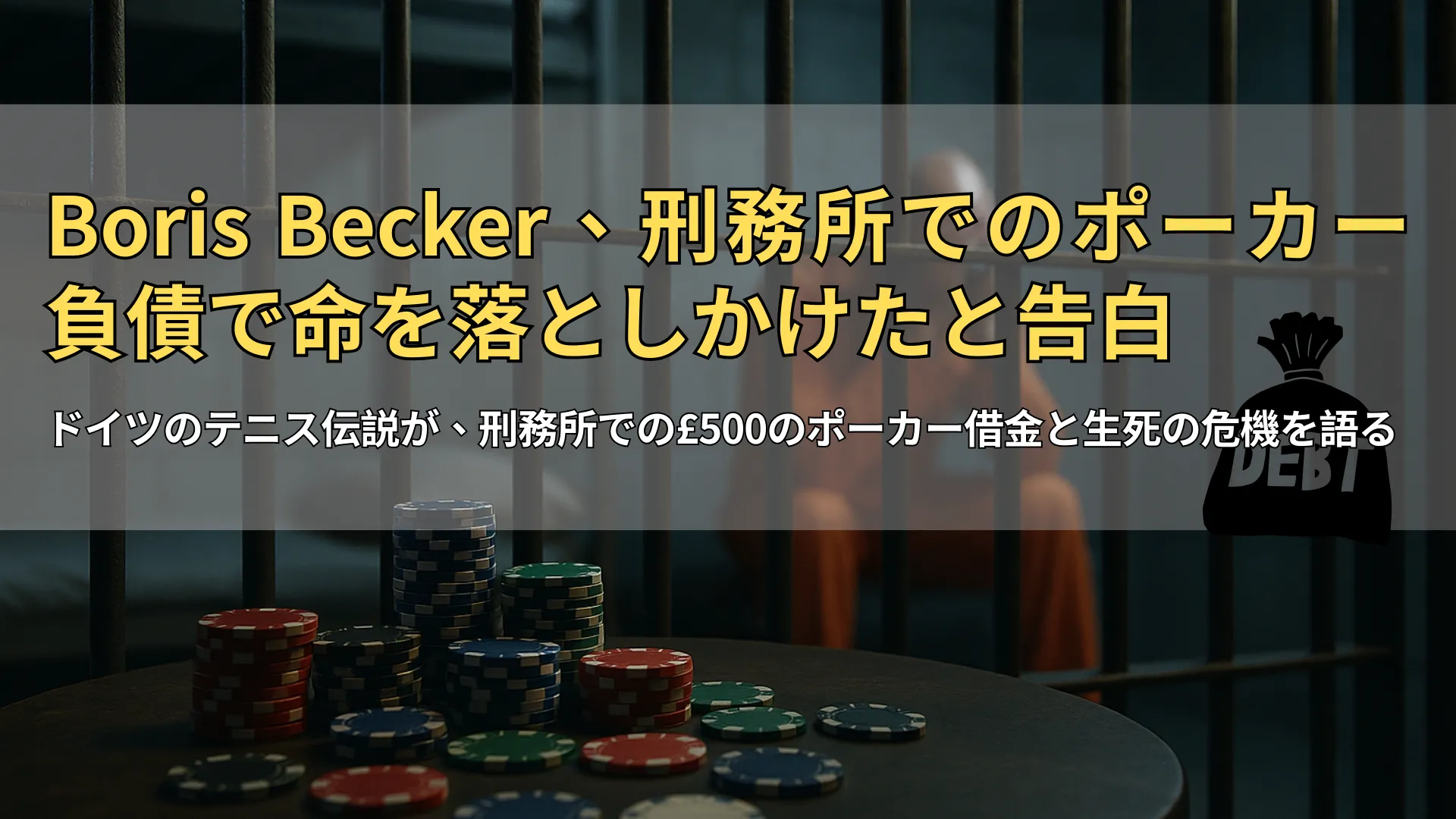 PokerOfferカバー画像：刑務所のシーンとポーカーチップ、Boris Beckerの獄中ポーカー借金を象徴