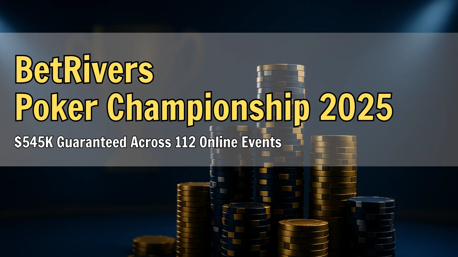 Poker chips stacked with trophy silhouette under spotlights