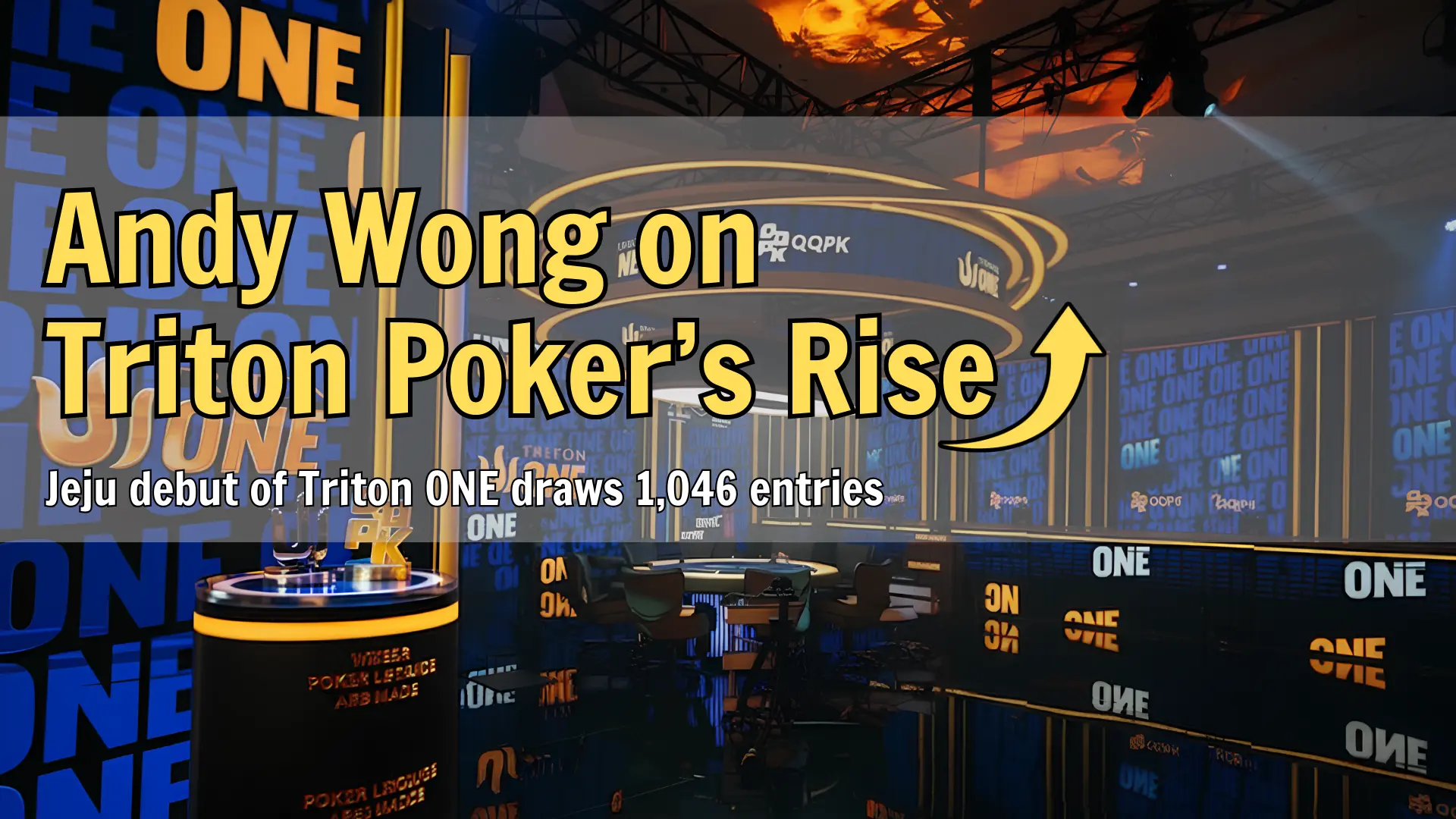 Triton ONE poker tournament stage setup with LED screens and championship table