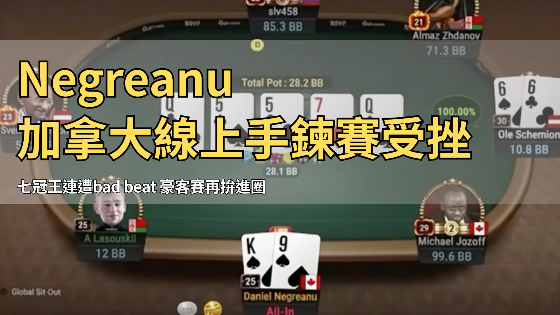 WSOP線上手鍊賽經典牌局：Daniel Negreanu持K9同花不敵Ole Schemion口袋6，完整翻牌至河牌與底池畫面