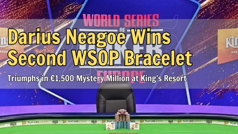 Final table setup at King’s Resort for the World Series of Poker Europe, showcasing the main stage and WSOP branding.