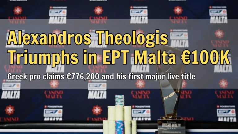 EPT Malta €100K Super High Roller trophy and poker chips on final table at Casino Malta