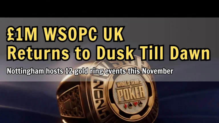 WSOP Circuit gold ring on dark blue fabric, symbolizing championship victory and prestige in professional poker.