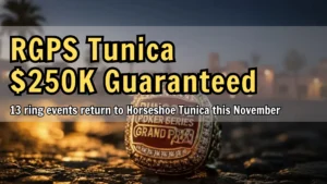 RunGood Poker Series Grand Prix championship ring on display at Horseshoe Tunica, $250K guaranteed, PokerOffer