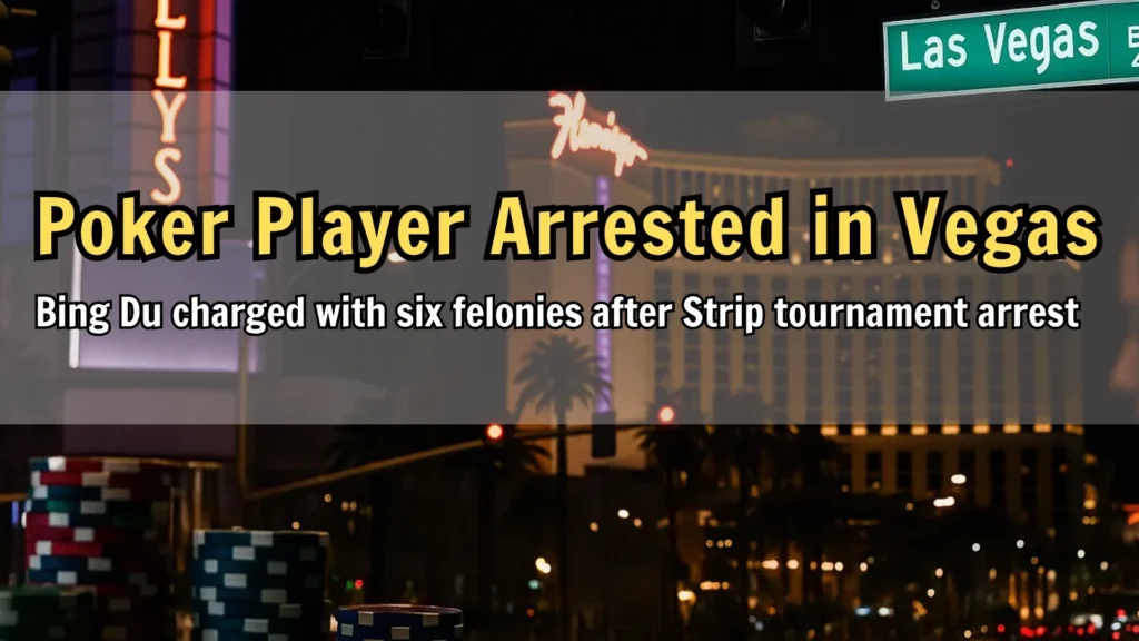 Las Vegas poker scene night view with chips and Strip lights