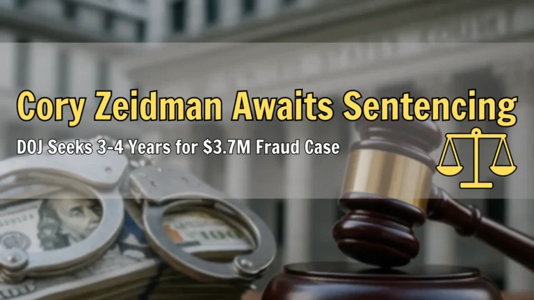 A realistic image featuring a judge’s gavel, handcuffs, and stacks of U.S. dollars in front of a courthouse, symbolizing a poker-related fraud sentencing case.