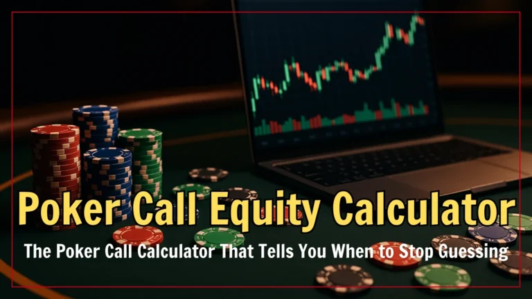 Poker chips stacked beside a laptop showing an equity graph on a poker table, illustrating data-driven poker strategy.