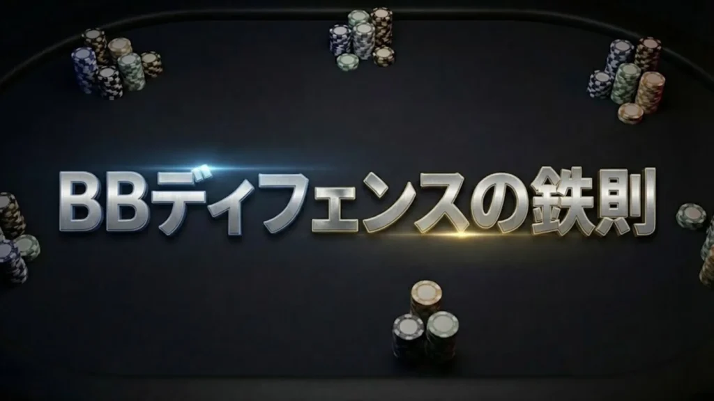 ポーカーBBディフェンス戦略完全ガイドのカバー画像、Master BB Defenseの文字とチップ PokerOffer
