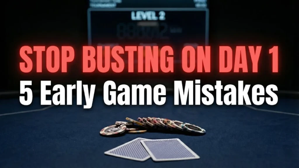 Cover image for PokerOffer strategy guide: Stop Busting on Day 1 - 5 Early Game Mistakes to Avoid.