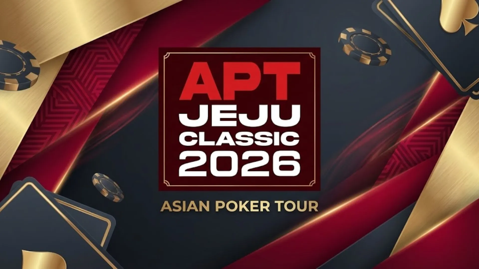 APT Jeju Classic 2026 official promotional banner featuring the 20th Anniversary logo, poker cards, and chips background.