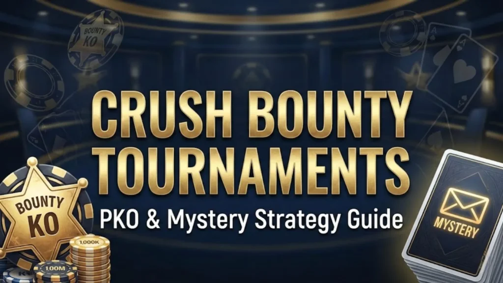 Strategic guide graphic for Bounty Poker Tournaments covering PKO and Mystery math by PokerOffer