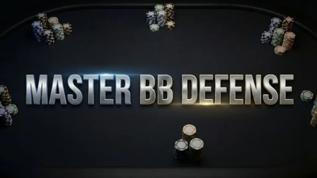 Big Blind Defense poker strategy guide cover art featuring chips and Master BB Defense text PokerOffer