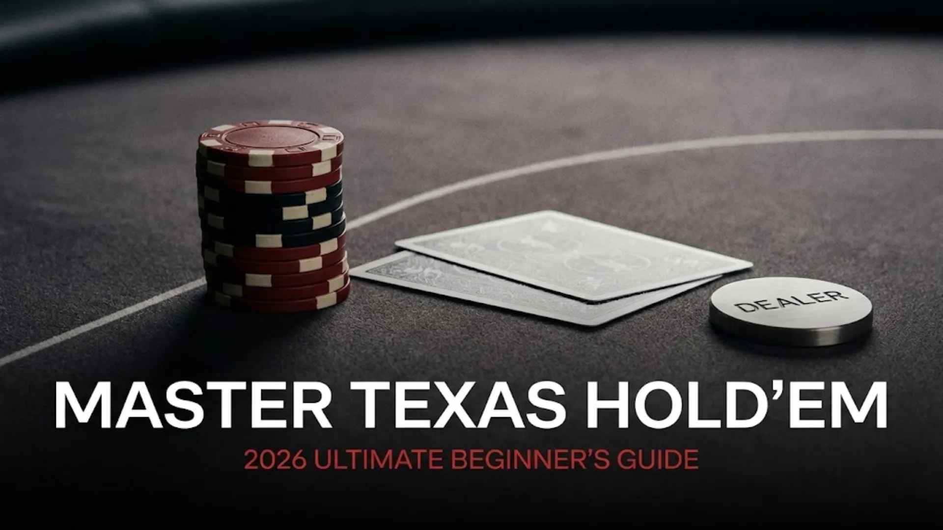 Texas Hold'em poker table featuring chips, hole cards, and dealer button for the 2026 beginner's guide.