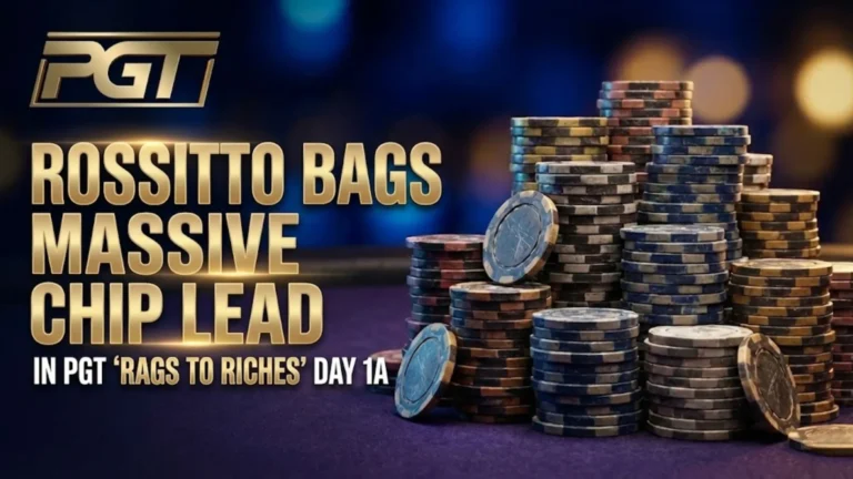 Michael Rossitto bags massive chip lead in inaugural PGT True Classic Rags To Riches Day 1A at ARIA. PokerOffer report.