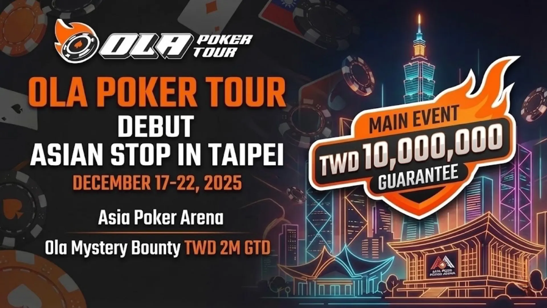 Ola Poker Tour Taipei 2025 Main Event schedule announcement TWD 10M GTD PokerOffer