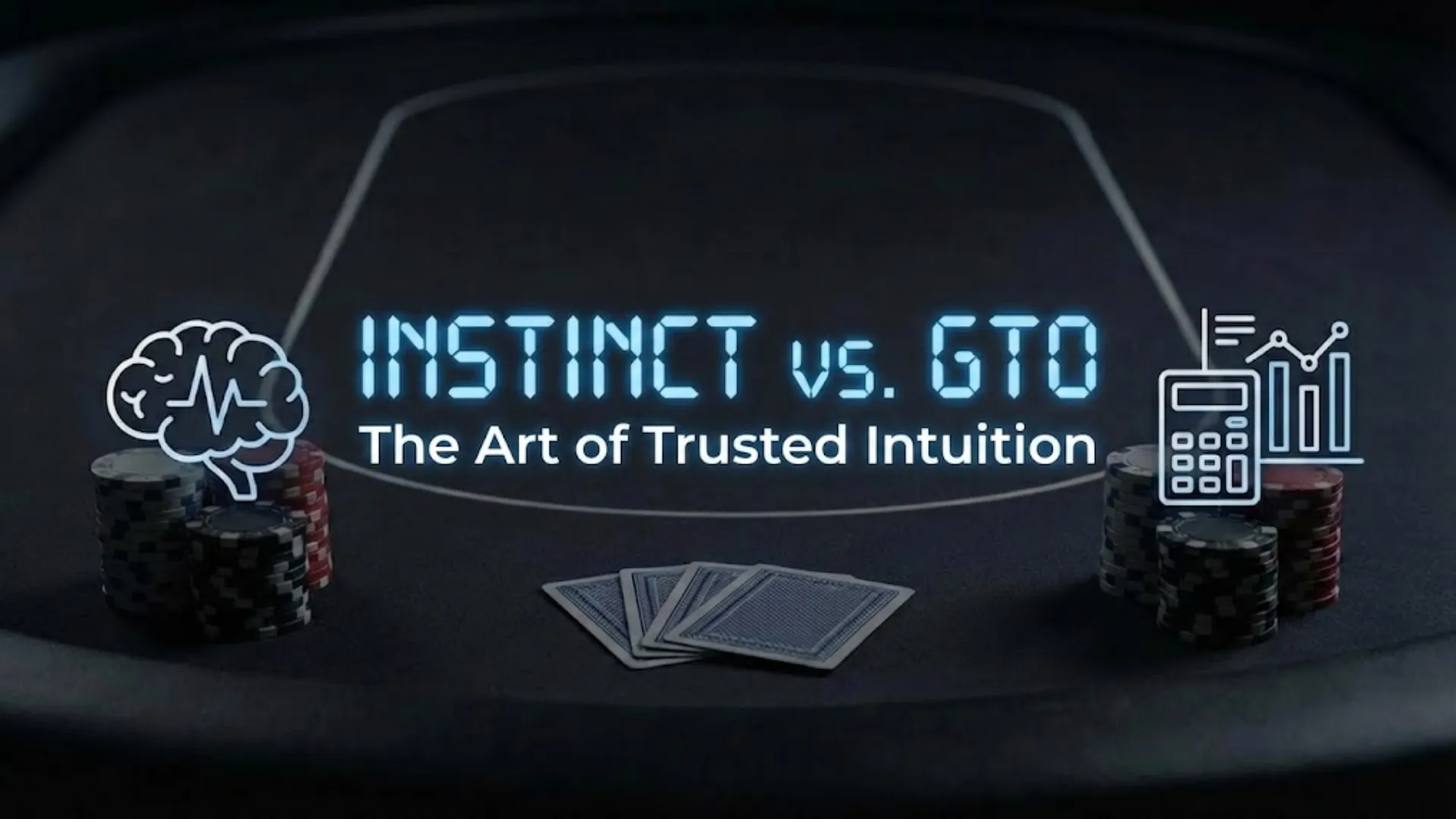 Poker strategy banner comparing Instinct vs GTO math with brain and calculator icons - PokerOffer Guide.