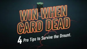 Graphic text "Win When Card Dead" 4 Pro Tips to Survive the Drought on poker table background PokerOffer