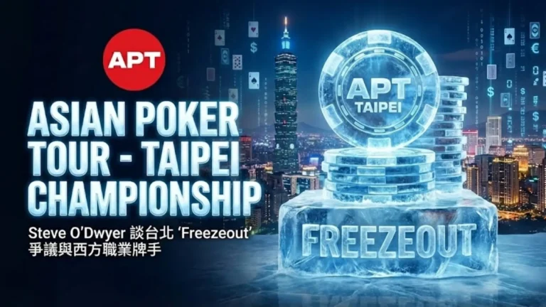 APT台北冠軍賽Freezeout主賽事封面圖，強調Steve O'Dwyer對西方職業牌手缺席的評論。PokerOffer。