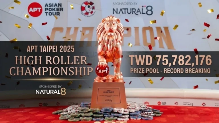 APT Taipei 2025 High Roller Championship record-breaking TWD 75.7M prize pool trophy and chips PokerOffer.