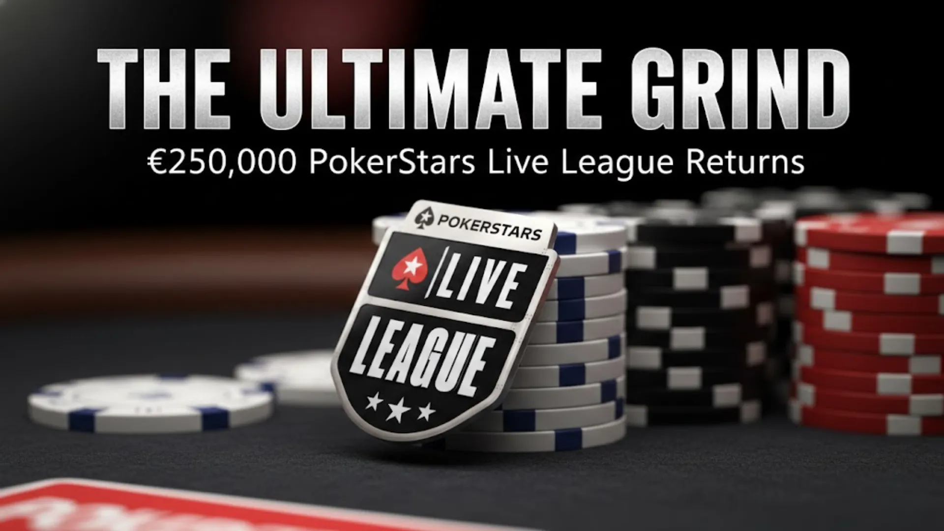 Macro photography of poker chips with PokerStars Live League 2026 logo for leaderboard prizes.