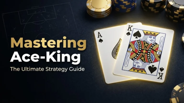 Close-up of Ace of Spades and King of Spades on a dark poker table with gold chips, illustrating the Mastering Ace-King strategy guide and Big Slick gameplay.