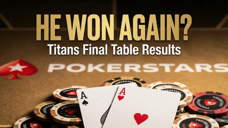PokerStars chips and Aces displaying text He Won Again for Gavin Cochrane Titans victory results