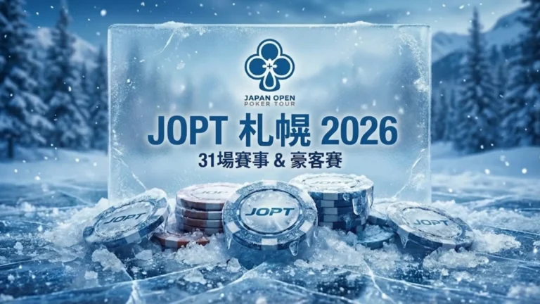 JOPT 札幌 2026 官方標誌冰封特效與籌碼，宣布北海道 31 場賽事與完整賽程表。