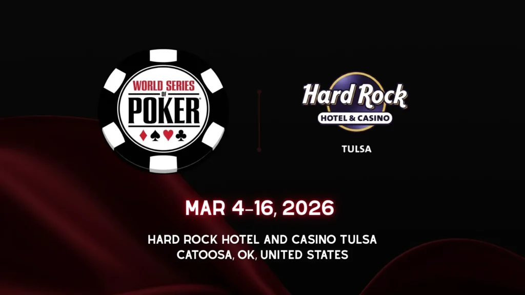 2026 WSOP Circuit Hard Rock Tulsa cover image with WSOP logo and Mar 04–Mar 16, 2026 dates in Oklahoma