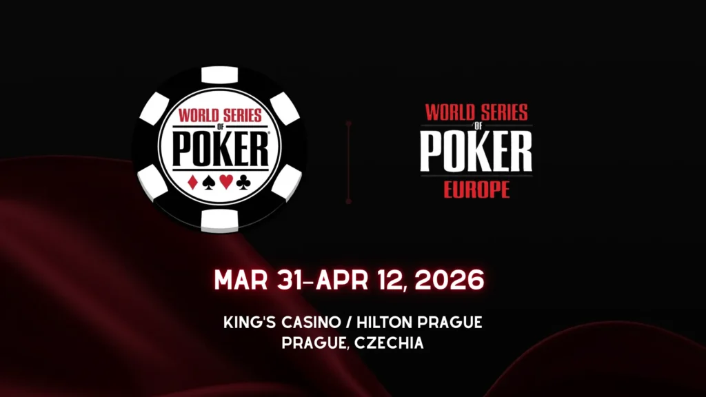 2026 WSOP Europe Prague cover image with WSOP logo and Mar 31–Apr 12, 2026 dates at King's Casino and Hilton Prague