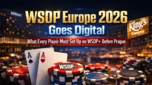 Poker chips and Aces in front of King's Casino with text WSOP Europe 2026 Goes Digital and WSOP+ setup guide