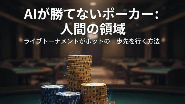ポーカテーブル上のデジタルエフェクト付きカジノチップ、PokerOfferによるAIが勝てないライブポーカートーナメントを表現。