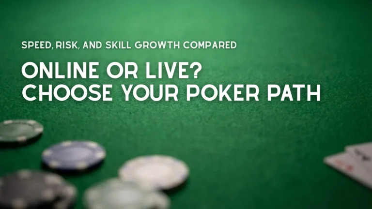 Poker chips on green felt table illustrating online vs live poker comparison for beginners