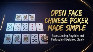PokerOffer cover image for Open Face Chinese Poker (OFC Pineapple) guide showing a 13-card layout on a green felt table with the text "Can You Build a Better Board?"