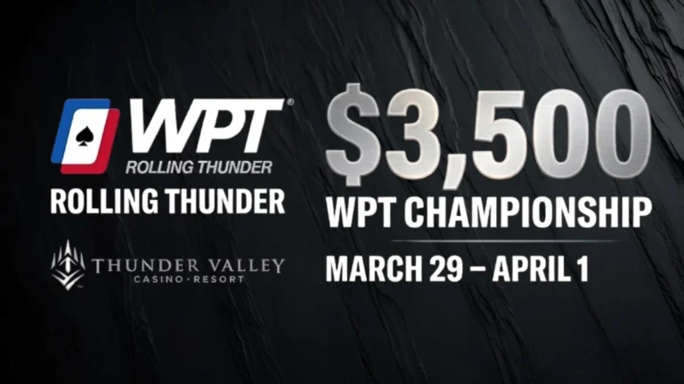 WPT Rolling Thunder $3,500 Championship poker tournament banner at Thunder Valley Casino Resort
