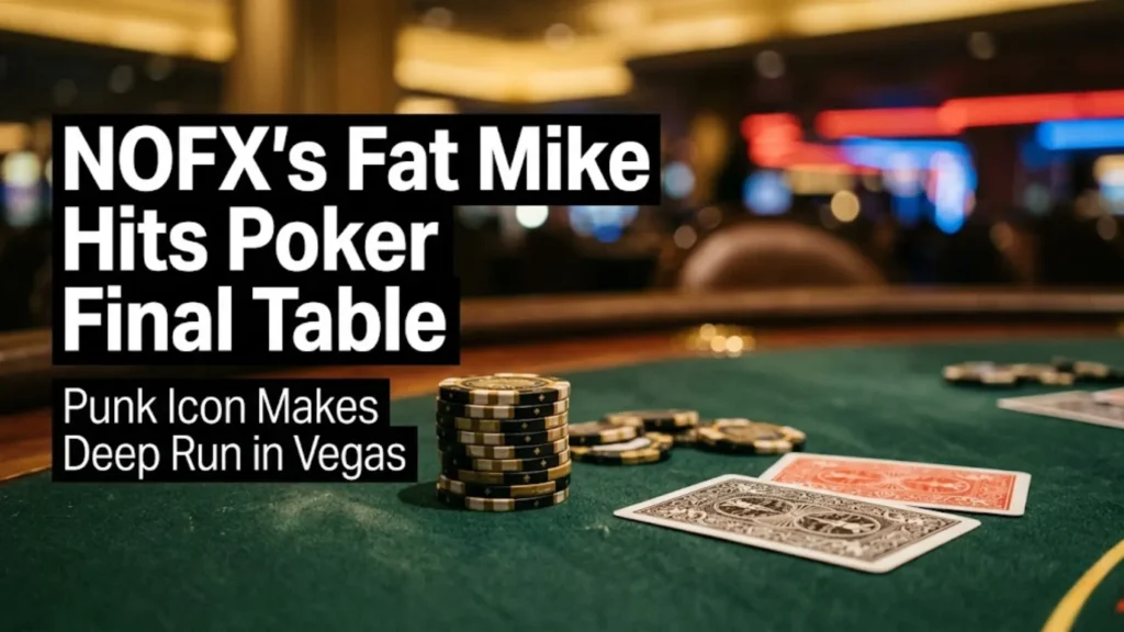 NOFX Fat Mike poker final table chips cards Las Vegas tournament scene