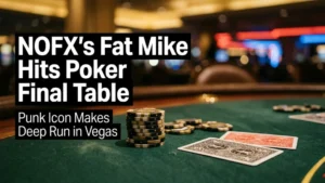 NOFX Fat Mike poker final table chips cards Las Vegas tournament scene