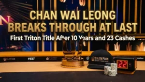 Chan Wai Leong Triton Poker champion trophy chips Jeju PLO win first title after 10 years cover image