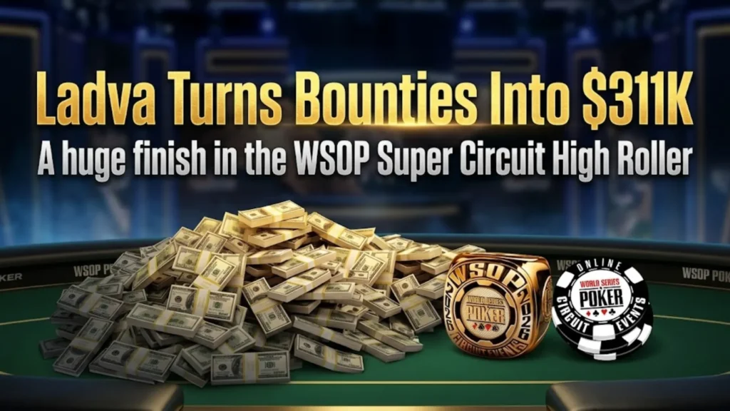 Ottomar Ladva wins $311K bounty high roller with WSOP Circuit ring and cash pile on poker table