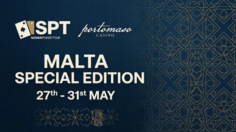 Graphic announcement for the SPT Sigma Poker Tour at Portomaso Casino, Malta Special Edition, May 27-31.