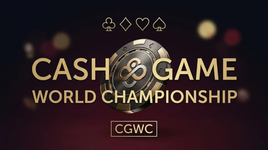 CoinPoker Cash Game World Championship CGWC poker tournament banner with gold chip and card suits icons