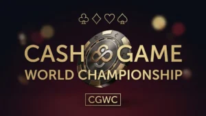CoinPoker Cash Game World Championship CGWC poker tournament banner with gold chip and card suits icons