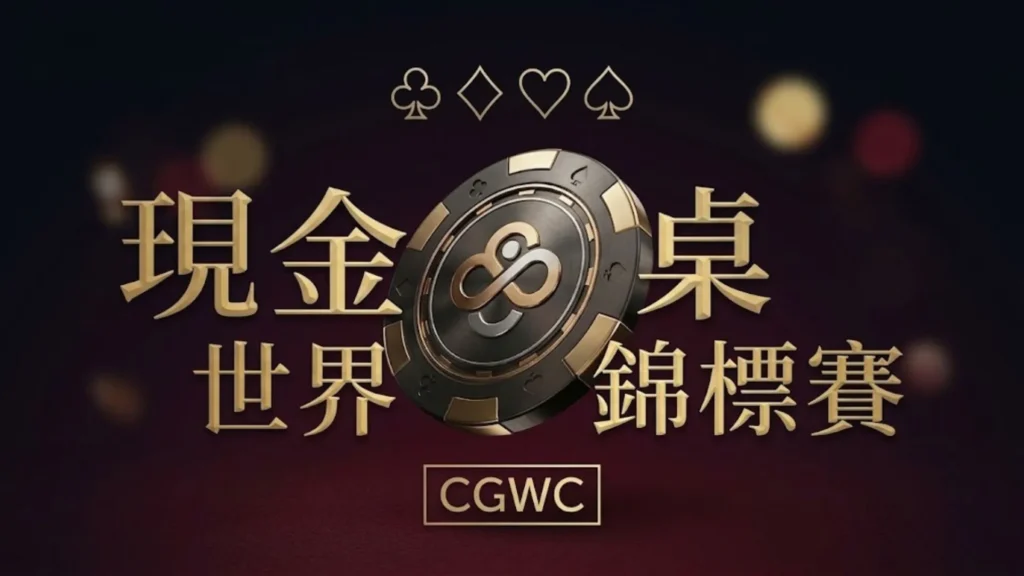 CoinPoker現金桌世界錦標賽CGWC宣傳圖 金色籌碼與撲克牌花色圖示
