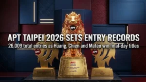 APT Taipei 2026 cover image with APT trophies and text highlighting 26,009 total entries and final-day titles by Huang, Chien and Mateo