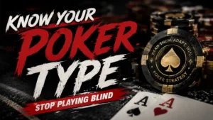 Poker player type cover image with poker chips, ace cards, and bold strategy headline about finding your table personality