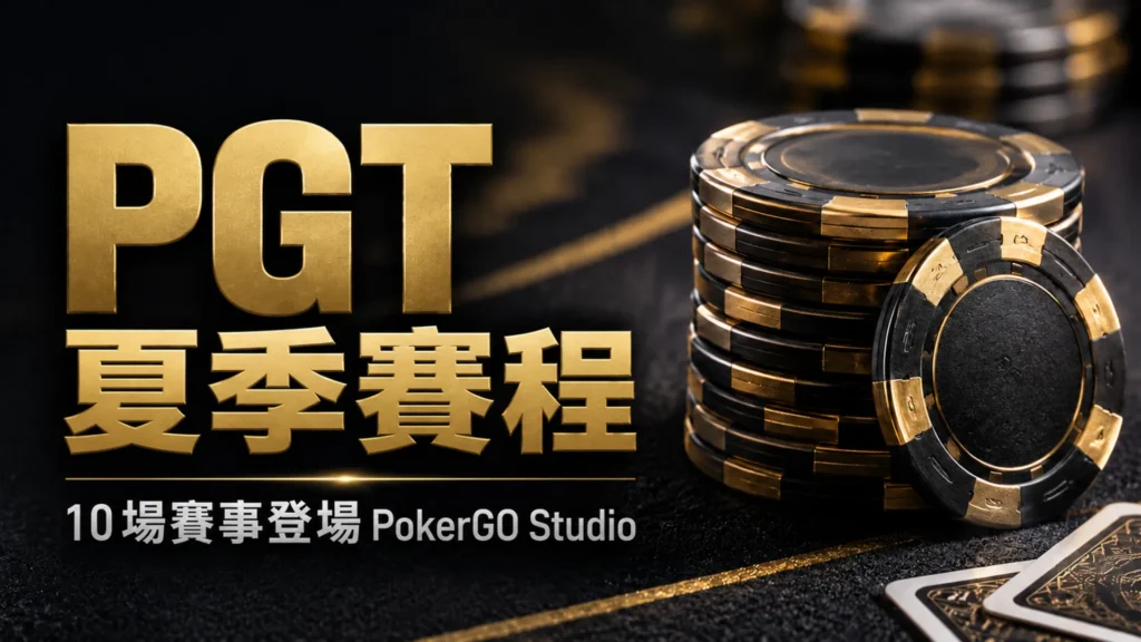 PGT Summer Series 2026封面圖，黑金撲克籌碼搭配PokerGO Studio 10場賽事賽程標題