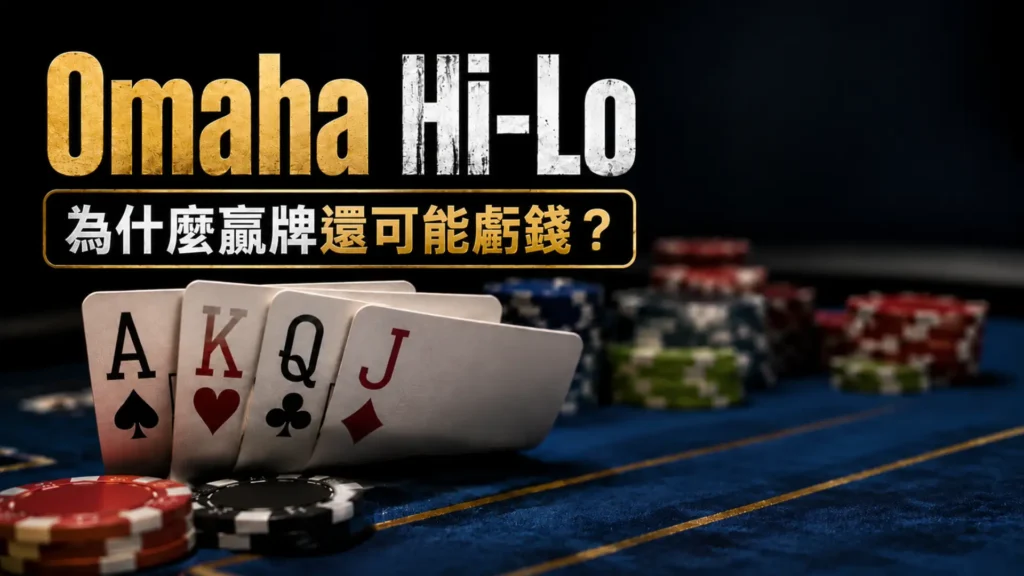Omaha Hi-Lo撲克封面圖，畫面包含撲克牌與籌碼，主題聚焦為什麼贏牌仍可能虧錢。