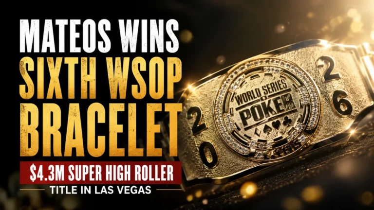 Gold WSOP bracelet cover image for Adrian Mateos winning his sixth bracelet and $4.3M Super High Roller title in Las Vegas