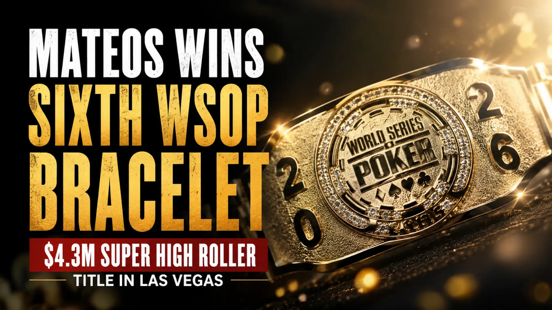 Gold WSOP bracelet cover image for Adrian Mateos winning his sixth bracelet and $4.3M Super High Roller title in Las Vegas